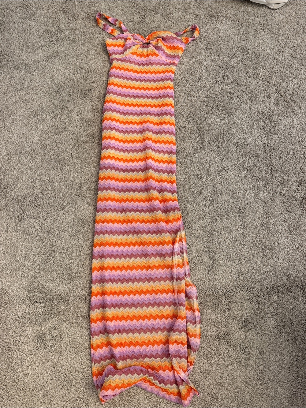 Vici Orange and Pink Zigzag Maxi Dress with Tie Straps